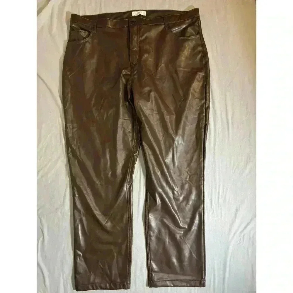 Abercrombie Womens The 90s Straight Ultra High Rise Vegan Leather Pants 36/22 L